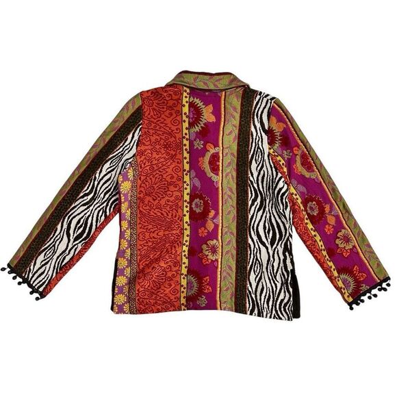 Azuleros NWT French Boho Jacquard Knit Jacket M Mix Print Flora Zebra Statement - Picture 5 of 16
